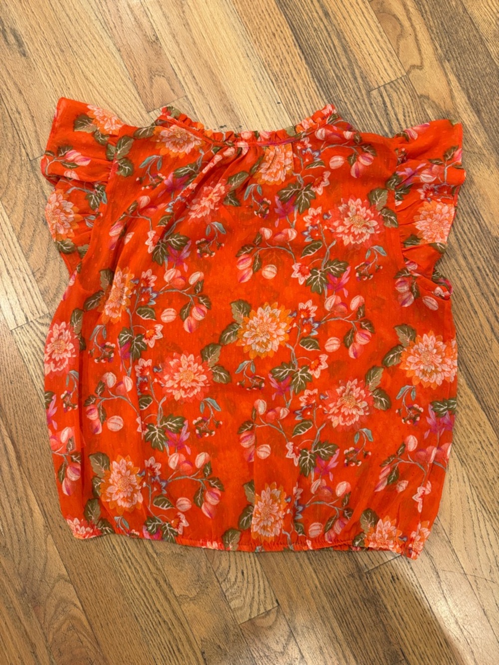 Rose & Olive Orange Floral Tie-Front Flutter Sleeve Blouse - Picture 9 of 9